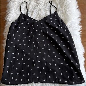CAD | Size M Black Tank White Polka Dots Cute Tie in Back, Adjustable Straps